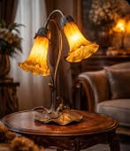 Lampe de table - Laiton - Pâte de verre lily lamp