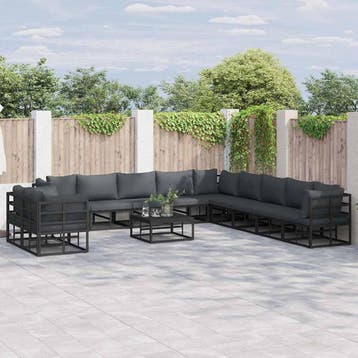 vidaXL Tuinbank Set 12 st Zwart Aluminium, Verzenden, Nieuw