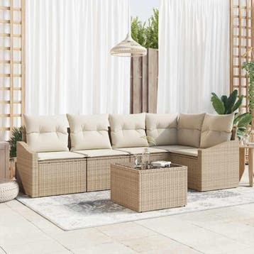 vidaXL Tuinbank Set 6 st Beige en Crème poly rattan, Verzenden, Nieuw