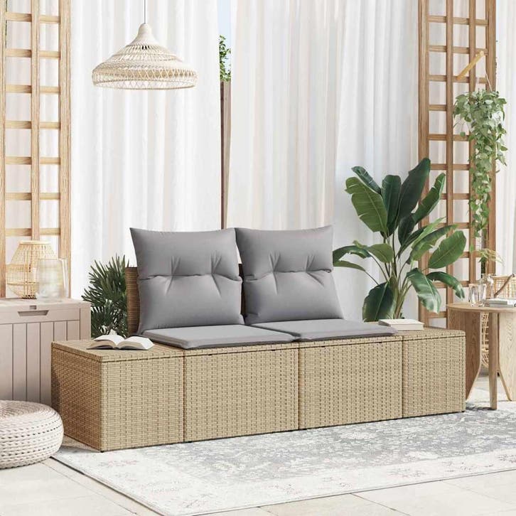 vidaXL Tuin Sofa met kussen Beige 184 x 62 x 69 cm poly, Jardin & Terrasse, Ensembles de jardin, Envoi