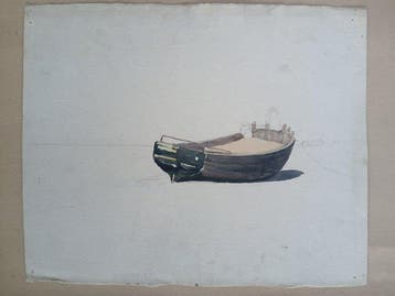 École belge (XIX) - Visserssloep op het strand - omgeving, Antiek en Kunst