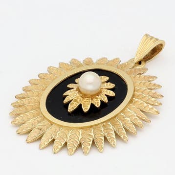 Pendentif - 18 carats Or jaune Perle - Onyx