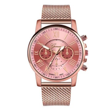 Fako - Horloge - Geneva - Roman - Mesh Look Rosé - Ø 40mm -, Verzenden
