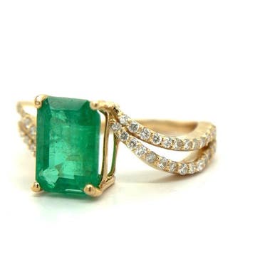 Ring - 14 karaat Geel goud - 2.73ct. tw. Smaragd - Diamant
