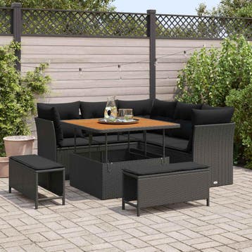 vidaXL Tuinbank Set 8 pcs Zwart Poly riet en gepoedercoat, Verzenden