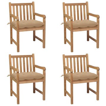 vidaXL Tuinstoelen 4 st met beige kussens massief teakhout, Verzenden, Nieuw