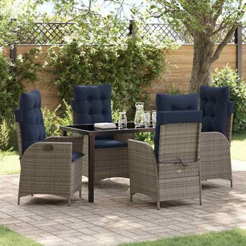 vidaXL Tuin Eettafel Set met kussen 5 pcs Grijs en Zwart, Tuin en Terras, Verzenden, Nieuw