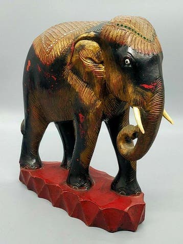 Figuur - Asiatische Holzfigur Elefant – Handgeschnitzt &