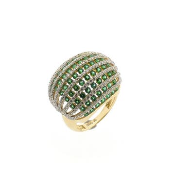 Gouden gebolde ring met witte en groene zirconia, Handtassen en Accessoires, Ringen, Gebruikt, Ophalen of Verzenden, 17 tot 18