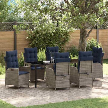vidaXL Tuin Eettafel Set met kussen 7 pcs Grijs en Zwart, Tuin en Terras, Verzenden, Nieuw