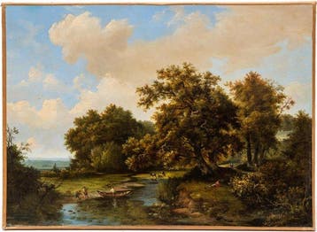 Europese school (XIX) - Landschap met figuren bij een