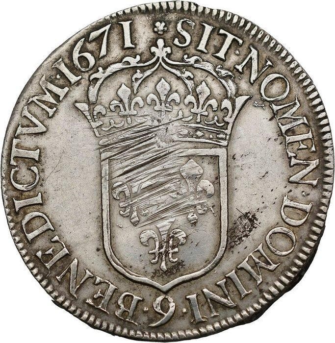 Frankrijk. Louis XIV (1643-1715). Ecu 1671, Rennes (Zonder, Postzegels en Munten, Munten | Europa | Niet-Euromunten