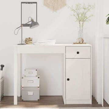 vidaXL Bureau 100x50x75 cm massief grenenhout wit, Verzenden