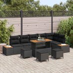 vidaXL Tuinbank Set 10 pcs Zwart Poly Riet en Poedergecoat, Verzenden, Nieuw