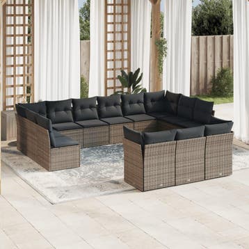 vidaXL 13-delige Loungeset met kussens poly rattan grijs, Verzenden, Loungeset