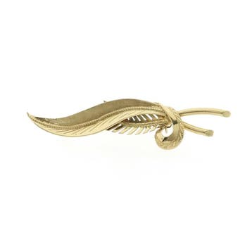 Vintage gouden broche van een veer, Handtassen en Accessoires, Broches, Ophalen of Verzenden, Gebruikt, Goud, Goud