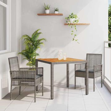 vidaXL Tuin Eettafel Set 3 st Grijs poly rattan, Verzenden