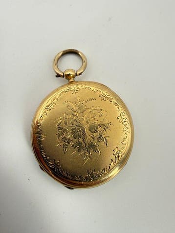 Antique 18K Solid Gold - Pocket Watch - Key Wind - -