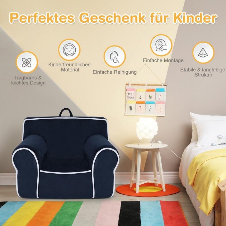 2dekans | Coast Kinderfauteuil Donkerblauw – 69 x 46 x 50 cm, Kinderen en Baby's, Kinderstoelen, Ophalen of Verzenden