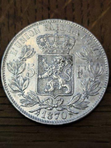 België. Leopold II. 5 Francs 1870 (Zonder minimumprijs)
