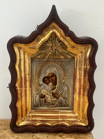 Icône - Notre-Dame de Vladimir - Bois, Argent