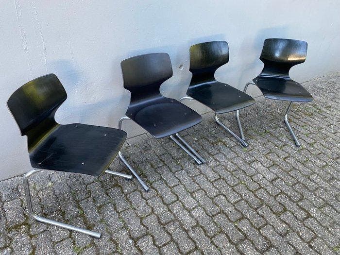 Flexform - Elmar Flototto - Chaise (3) - Bois, Acier, Chrome, Antiquités & Art, Antiquités | Meubles | Chaises & Canapés