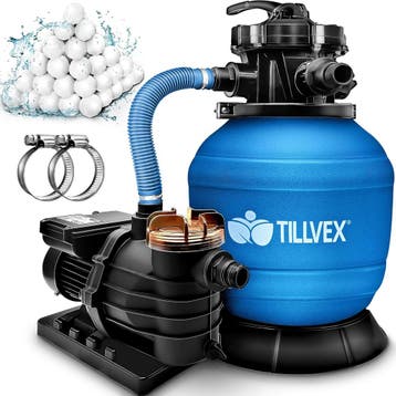 Tillvex® Zandfilter - Zandfilterpomp - 10200L/u - Blauw, Tuin en Terras, Zwembad-toebehoren, Verzenden, Nieuw