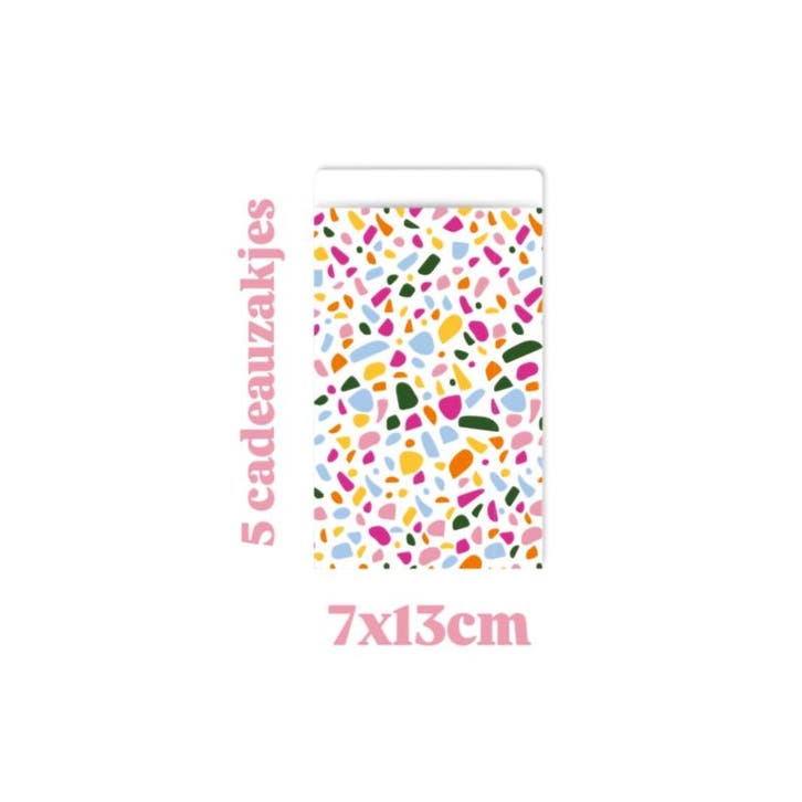 5 Cadeauzakje - Terrazzo color - 7x13cm (Per 5 stuks), Diversen, Cadeauverpakkingen, Cadeauzakje, Nieuw, Ophalen of Verzenden