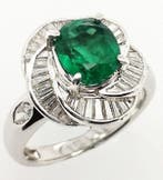 Ring Platina - 2.96ct. tw. Smaragd - Diamant - Smaragd, Nieuw