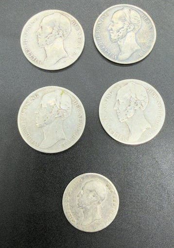 Nederland. Willem II. Gulden Lot 5 stuks (Zonder