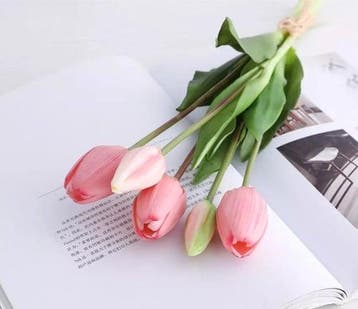 Tulpen real touch luxe siliconen latex pink roze 33 cm