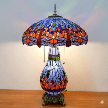 Tafellamp - Tiffany-stijl lamp - Glas-in-lood - XXL-libellen, Nieuw