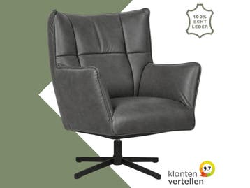 Leren draaifauteuil Lovely - Vintage Grey (grijs), Huis en Inrichting, Nieuw, Ophalen of Verzenden, 75 tot 100 cm, Eigentijds, Modern, Retro, Vintage