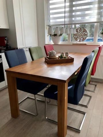 Set van 6 leren eetkamerstoelen met rvs poot, Ophalen of Verzenden, Nieuw, Eén
