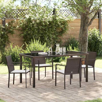 vidaXL Tuin Eettafel Set 5 pcs Bruin en Zwart PE Riet, Verzenden, Nieuw
