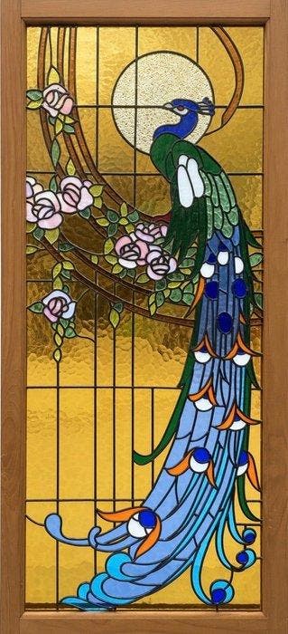 Art Nouveau Glas-in-loodraam - 1950-1960 - pauw