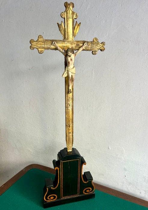 Crucifix - Hout, Papier-maché - 1800-1850 - Antiek, Antiek en Kunst, Kunst | Niet-Westerse kunst