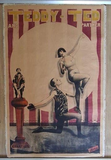 unknown - Rare Original Art Deco circus Poster – Teddy-Ted, Antiek en Kunst