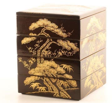 Japanese Four-Tier Jubako Box – Chinkin Gold Decoration with