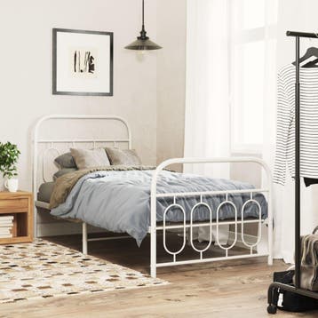 vidaXL Bedframe met hoofd- en voeteneinde metaal wit 90x200, Verzenden