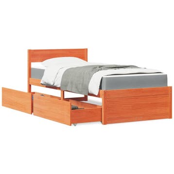 vidaXL Bed met lades en matras massief grenenhout wasbruin, Huis en Inrichting, Slaapkamer | Bedden, Verzenden, Nieuw