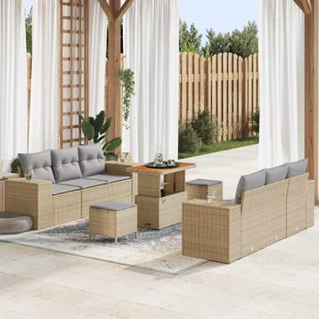 vidaXL Tuinbank Set 9 st Beige en Lichtgrijs Poly Riet, Jardin & Terrasse, Verzenden