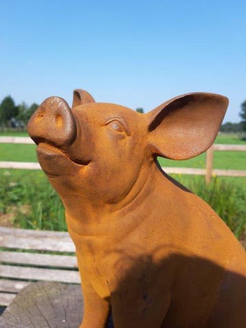 Figuur - large sculpture sitting pig ( - Smeedijzer