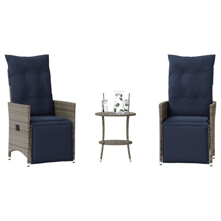 vidaXL 3-delige Bistroset met kussens poly rattan grijs, Jardin & Terrasse, Ensembles de jardin, Envoi