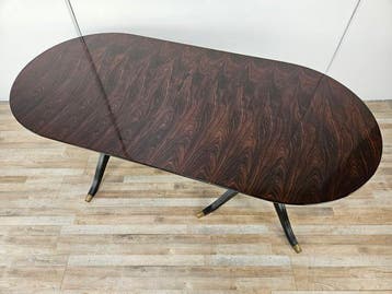 Eettafel - Ovale tafel van palissander en messing. -