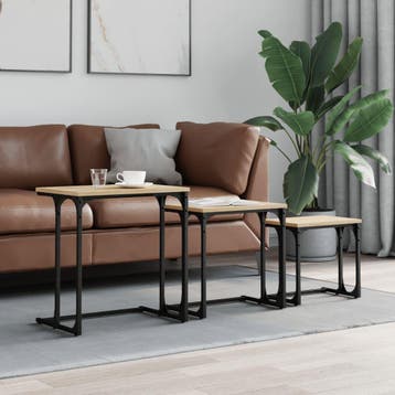 vidaXL 3-delige Tafeltjesset bewerkt hout sonoma, Verzenden