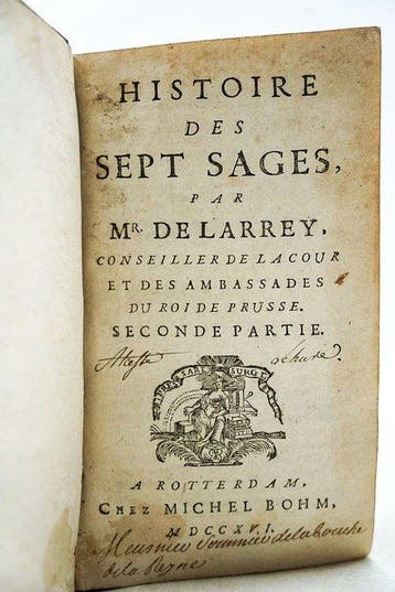 M. de Larrey - Histoire des Sept Sages - 1714-1716, Antiek en Kunst