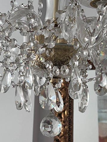 Plafondlamp in kaarsstijl - Glas, Messing, Kristal - Boheems