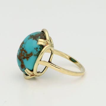 Ring - 14 karaat Geel goud - Turkoois, Handtassen en Accessoires, Ringen, Nieuw