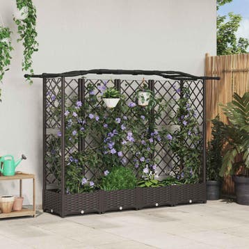 vidaXL Verhoogd Bed met Trellis en Dak Bruin 203,5 x 40 x, Verzenden, Nieuw